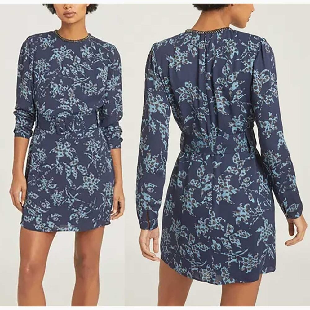 Reiss Melody hand embellished belted mini dress